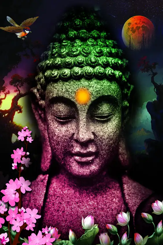 BD109 Bhagwan Budh Plain, Glitter, Stone, Crystal High Gloss Decorative Tile by Global Art