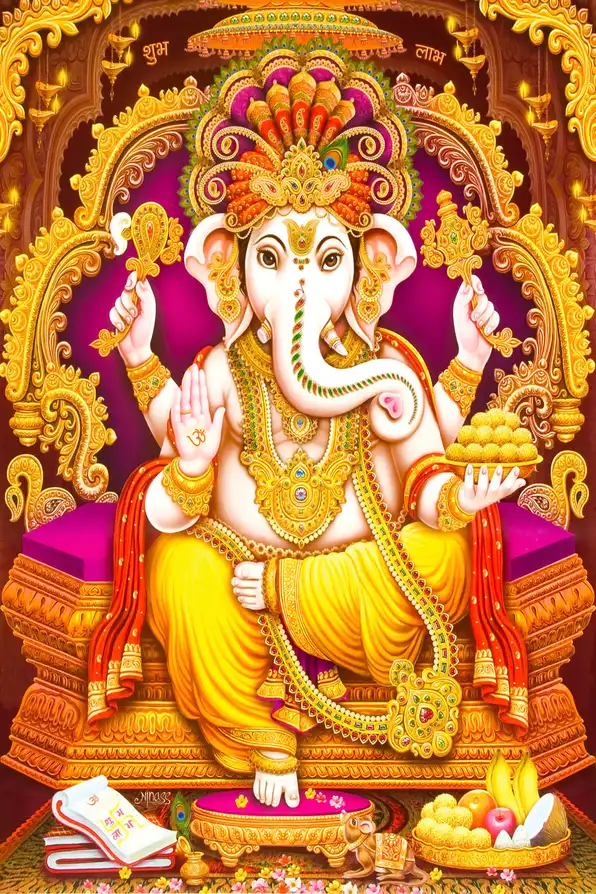 GN102 Ganesh Ji Plain, Glitter, Stone, Crystal High Gloss Decorative Tile by Global Art