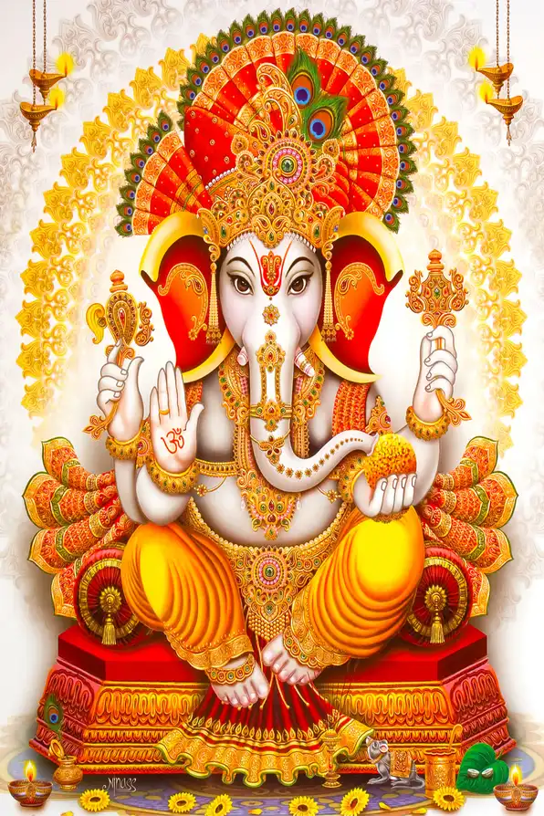 GN103 Ganesh Ji Plain, Glitter, Stone, Crystal High Gloss Decorative Tile by Global Art