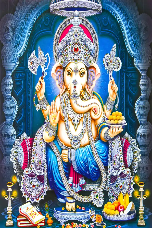 GN106 Ganesh Ji Plain, Glitter, Stone, Crystal High Gloss Decorative Tile by Global Art