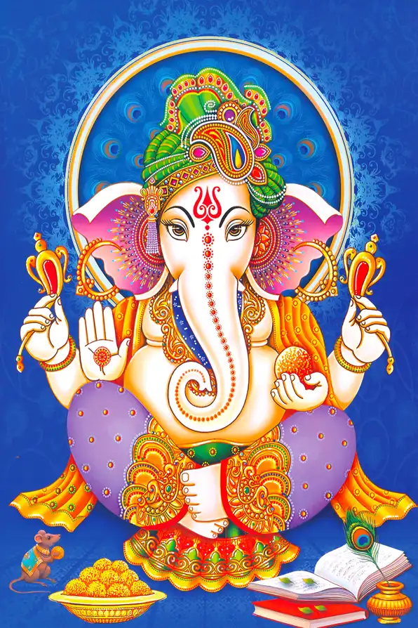 GN107 Ganesh Ji Plain, Glitter, Stone, Crystal High Gloss Decorative Tile by Global Art