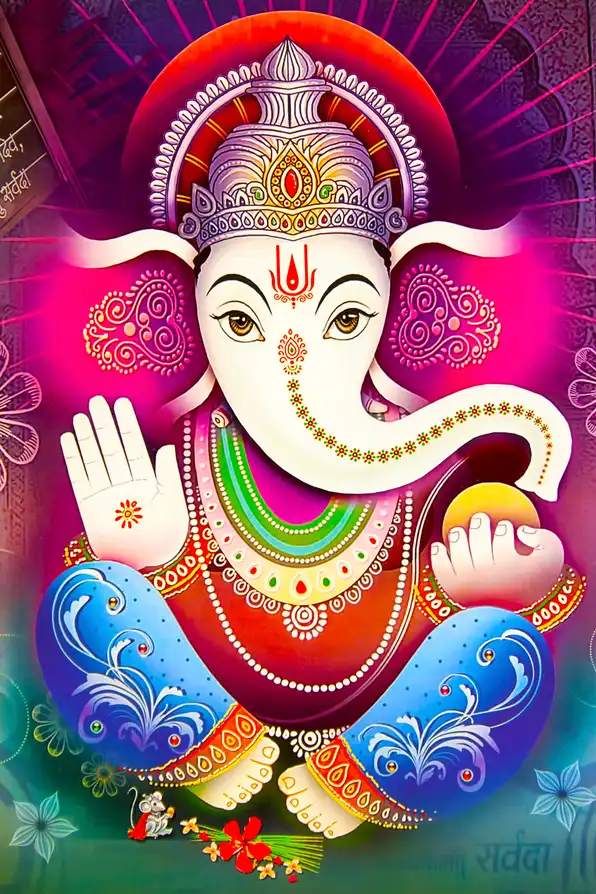 GN109 Ganesh Ji Plain, Glitter, Stone, Crystal High Gloss Decorative Tile by Global Art