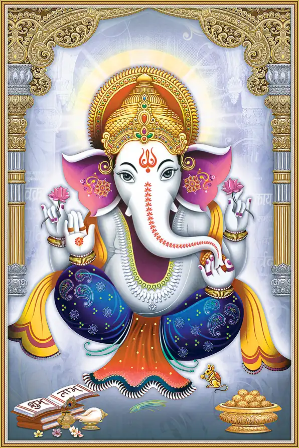 GN112 Ganesh Ji Plain, Glitter, Stone, Crystal High Gloss Decorative Tile by Global Art