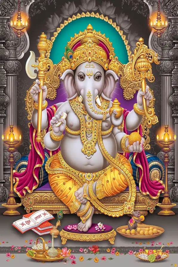 GN114 Ganesh Ji Plain, Glitter, Stone, Crystal High Gloss Decorative Tile by Global Art