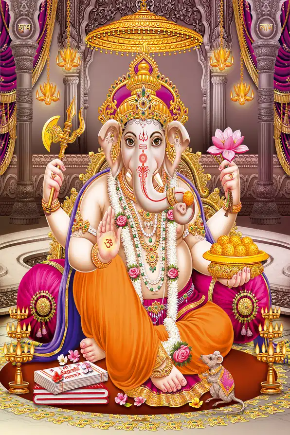 GN115 Ganesh Ji Plain, Glitter, Stone, Crystal High Gloss Decorative Tile by Global Art