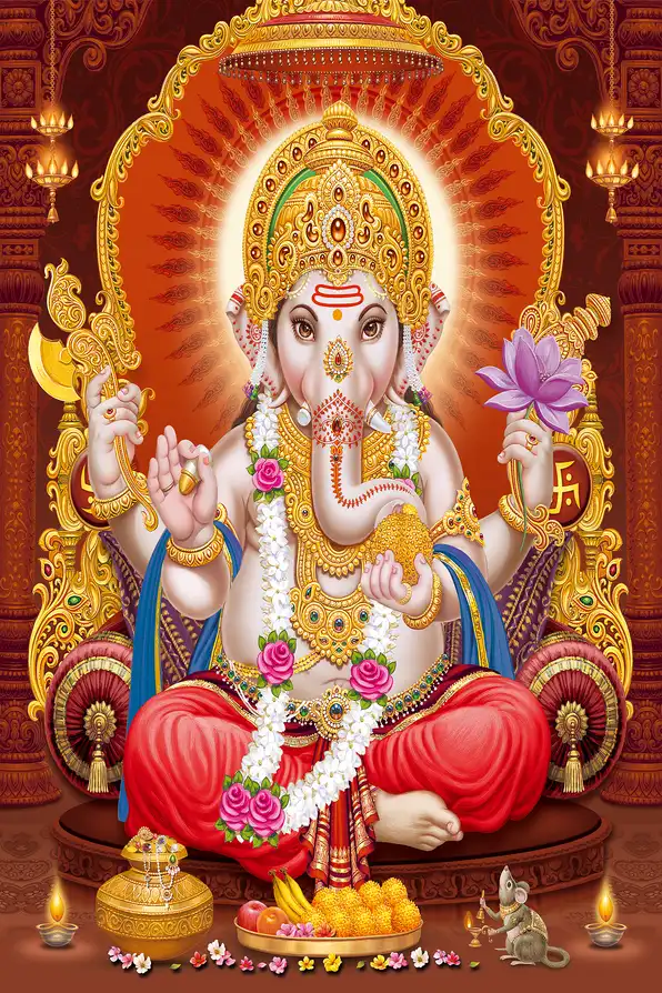 GN118 Ganesh Ji Plain, Glitter, Stone, Crystal High Gloss Decorative Tile by Global Art