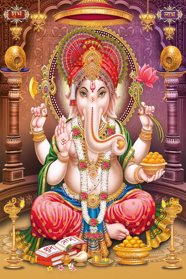 GN119 Ganesh Ji Plain, Glitter, Stone, Crystal High Gloss Decorative Tile by Global Art