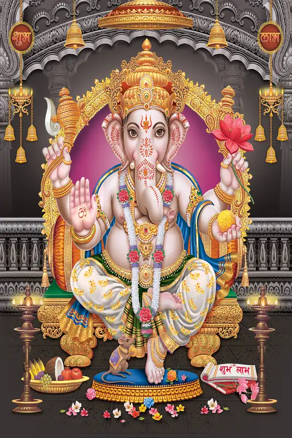 GN120 Ganesh Ji Plain, Glitter, Stone, Crystal High Gloss Decorative Tile by Global Art