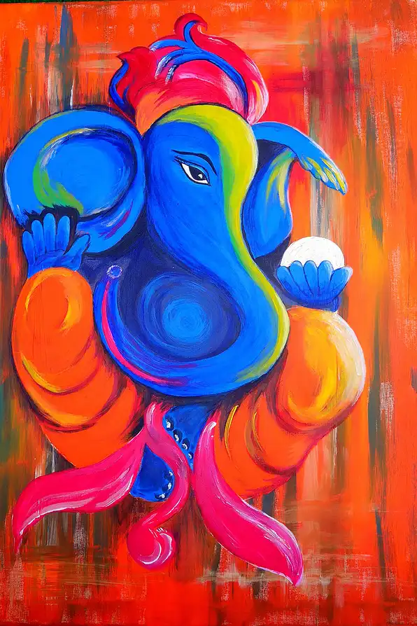 GN127 Ganesh Ji Plain, Glitter, Stone, Crystal High Gloss Decorative Tile by Global Art
