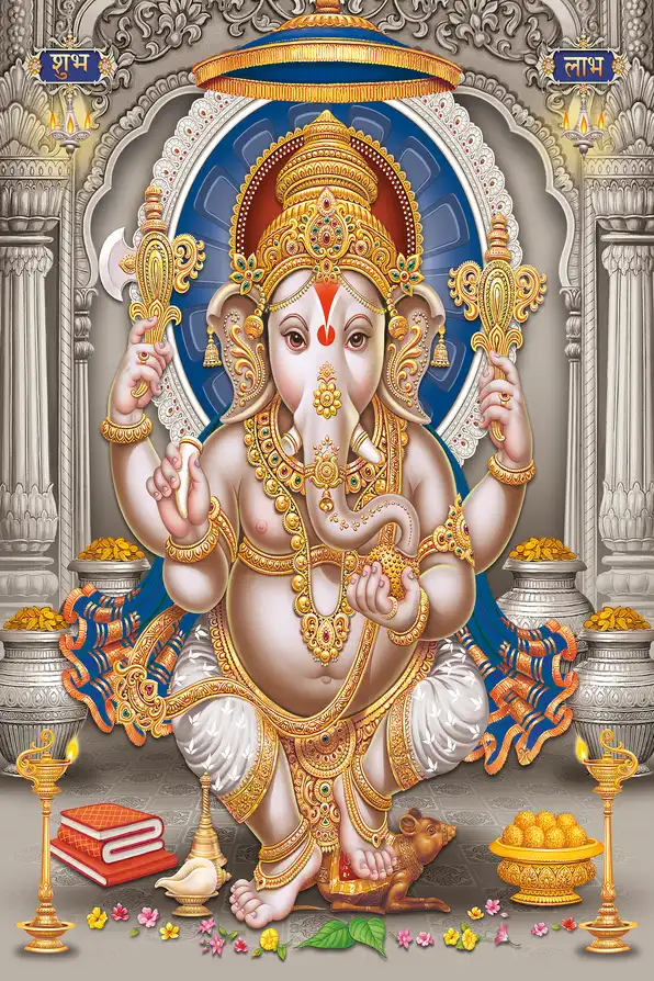 GN121 Ganesh Ji Plain, Glitter, Stone, Crystal High Gloss Decorative Tile by Global Art