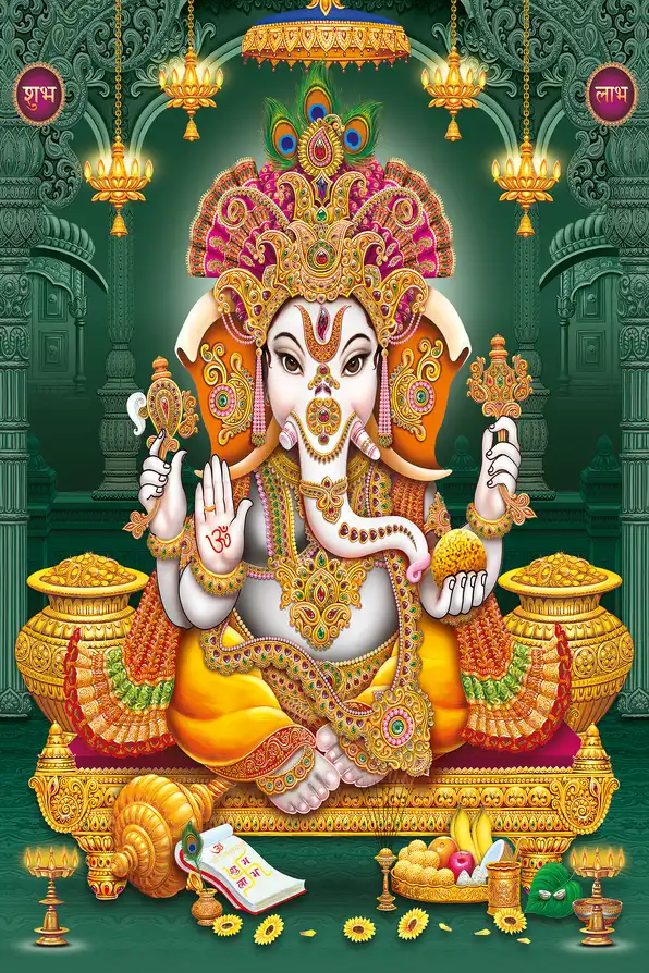GN116 Ganesh Ji Plain, Glitter, Stone, Crystal High Gloss Decorative Tile by Global Art