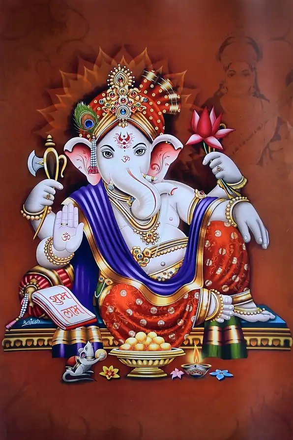 GN128 Ganesh Ji Plain, Glitter, Stone, Crystal High Gloss Decorative Tile by Global Art