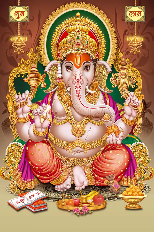 GN122 Ganesh Ji Plain, Glitter, Stone, Crystal High Gloss Decorative Tile by Global Art