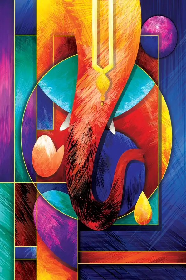 GN131 Ganesh Ji Plain, Glitter, Stone, Crystal High Gloss Decorative Tile by Global Art