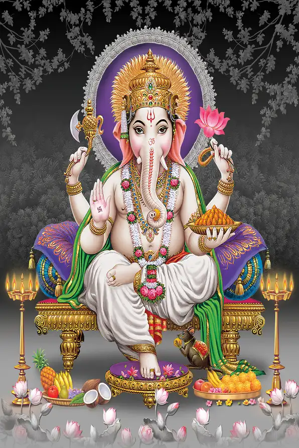GN126 Ganesh Ji Plain, Glitter, Stone, Crystal High Gloss Decorative Tile by Global Art