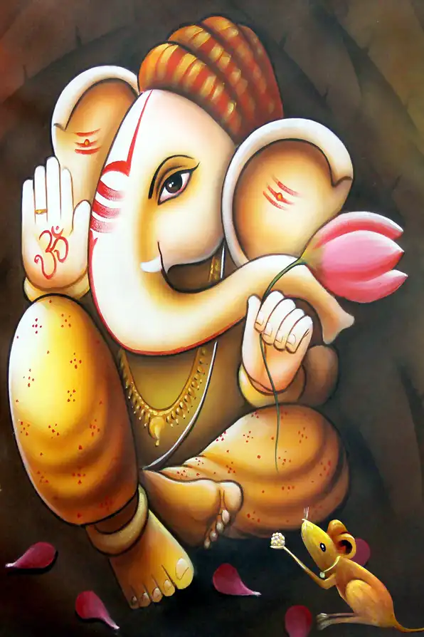GN136 Ganesh Ji Plain, Glitter, Stone, Crystal High Gloss Decorative Tile by Global Art