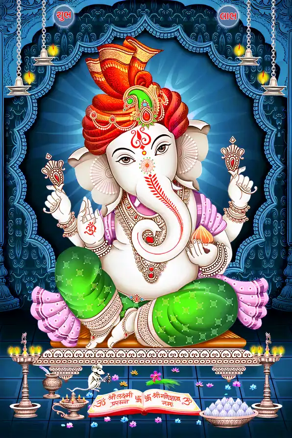 GN129 Ganesh Ji Plain, Glitter, Stone, Crystal High Gloss Decorative Tile by Global Art