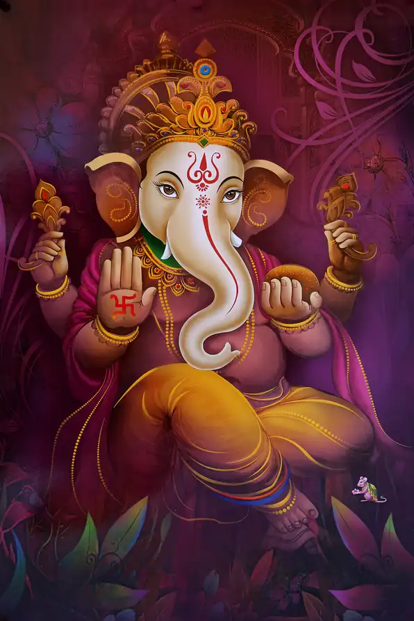 GN139 Ganesh Ji Plain, Glitter, Stone, Crystal High Gloss Decorative Tile by Global Art