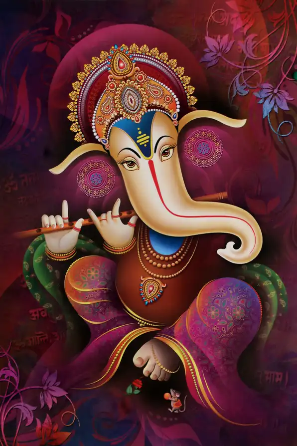 GN140 Ganesh Ji Plain, Glitter, Stone, Crystal High Gloss Decorative Tile by Global Art