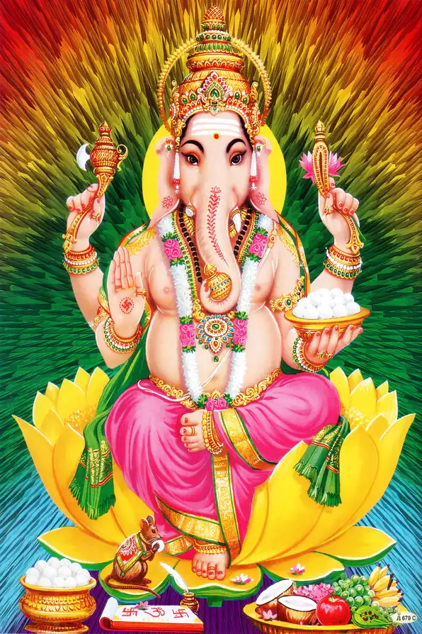 GN130 Ganesh Ji Plain, Glitter, Stone, Crystal High Gloss Decorative Tile by Global Art