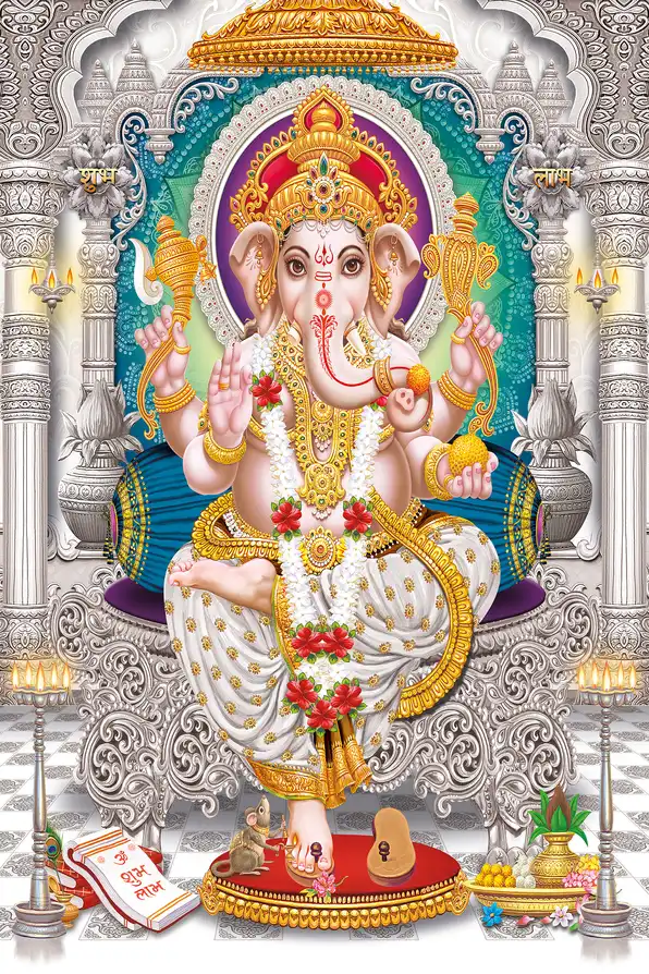 GN123 Ganesh Ji Plain, Glitter, Stone, Crystal High Gloss Decorative Tile by Global Art