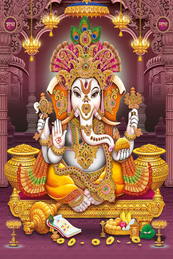 GN124 Ganesh Ji Plain, Glitter, Stone, Crystal High Gloss Decorative Tile by Global Art