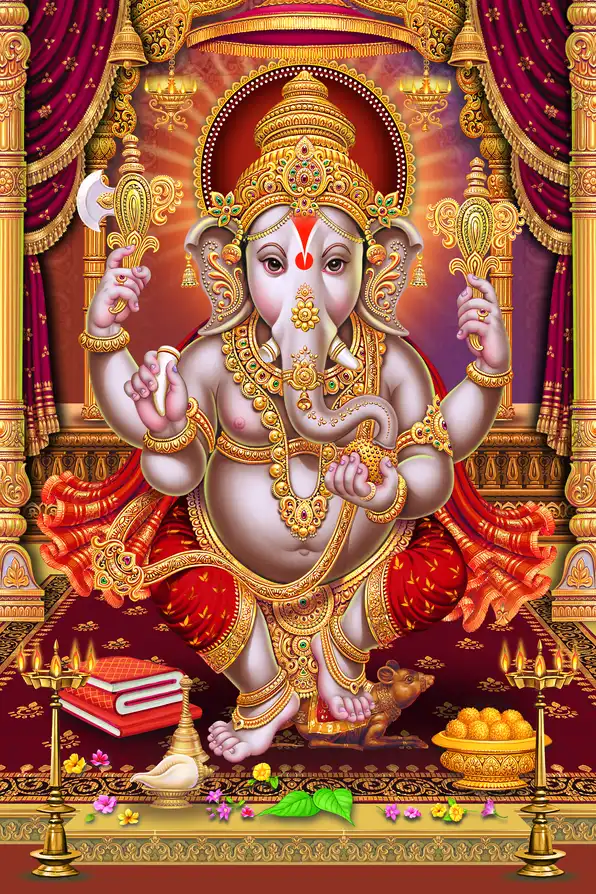 GN132 Ganesh Ji Plain, Glitter, Stone, Crystal High Gloss Decorative Tile by Global Art