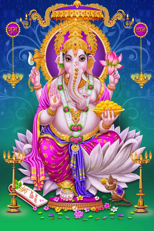 GN133 Ganesh Ji Plain, Glitter, Stone, Crystal High Gloss Decorative Tile by Global Art