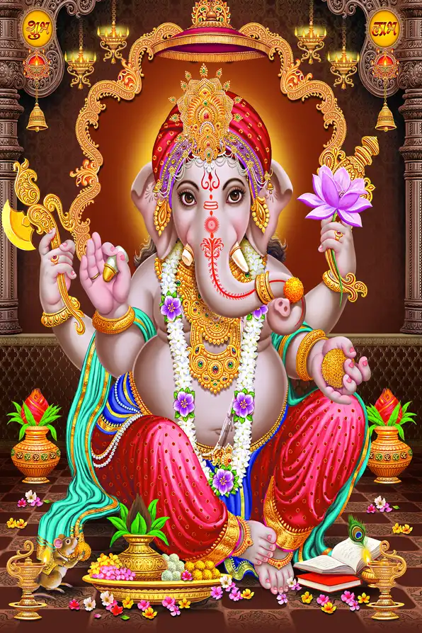 GN135 Ganesh Ji Plain, Glitter, Stone, Crystal High Gloss Decorative Tile by Global Art
