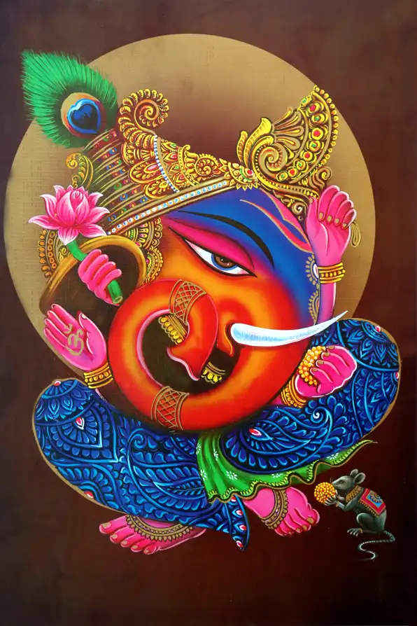 GN146 Ganesh Ji Plain, Glitter, Stone, Crystal High Gloss Decorative Tile by Global Art