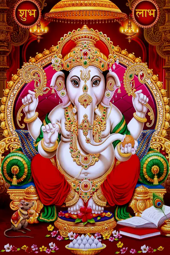 GN138 Ganesh Ji Plain, Glitter, Stone, Crystal High Gloss Decorative Tile by Global Art