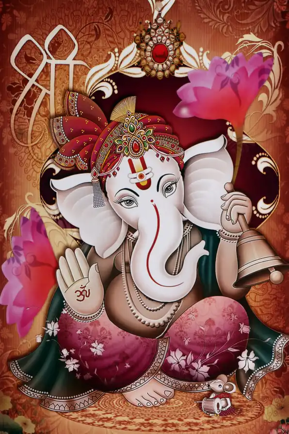 GN141 Ganesh Ji Plain, Glitter, Stone, Crystal High Gloss Decorative Tile by Global Art