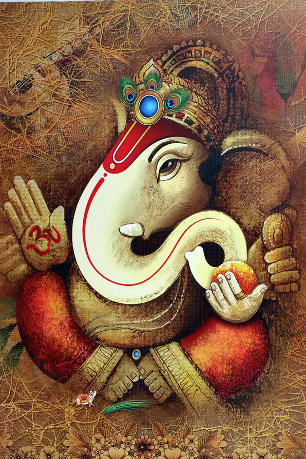 GN142 Ganesh Ji Plain, Glitter, Stone, Crystal High Gloss Decorative Tile by Global Art