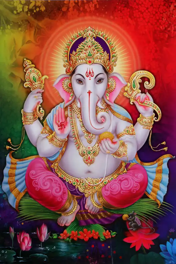 GN153 Ganesh Ji Plain, Glitter, Stone, Crystal High Gloss Decorative Tile by Global Art