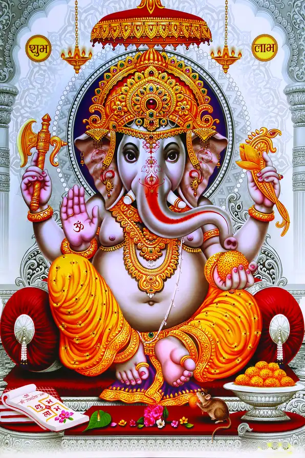 GN143 Ganesh Ji Plain, Glitter, Stone, Crystal High Gloss Decorative Tile by Global Art