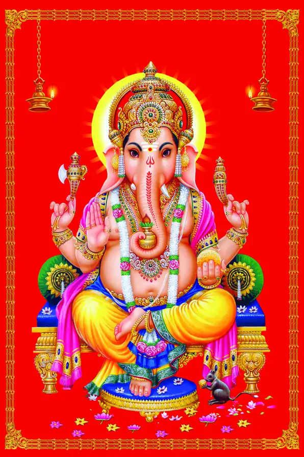 GN145 Ganesh Ji Plain, Glitter, Stone, Crystal High Gloss Decorative Tile by Global Art