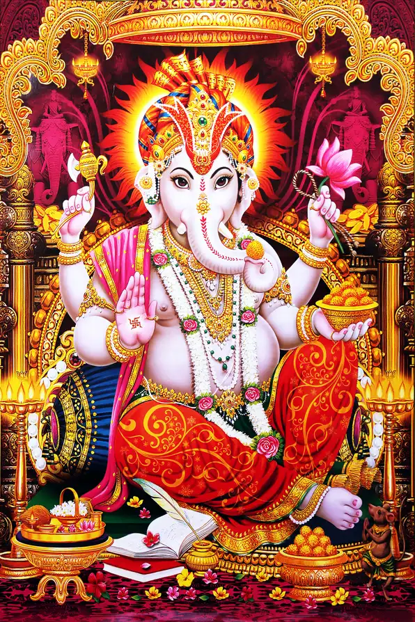 GN137 Ganesh Ji Plain, Glitter, Stone, Crystal High Gloss Decorative Tile by Global Art