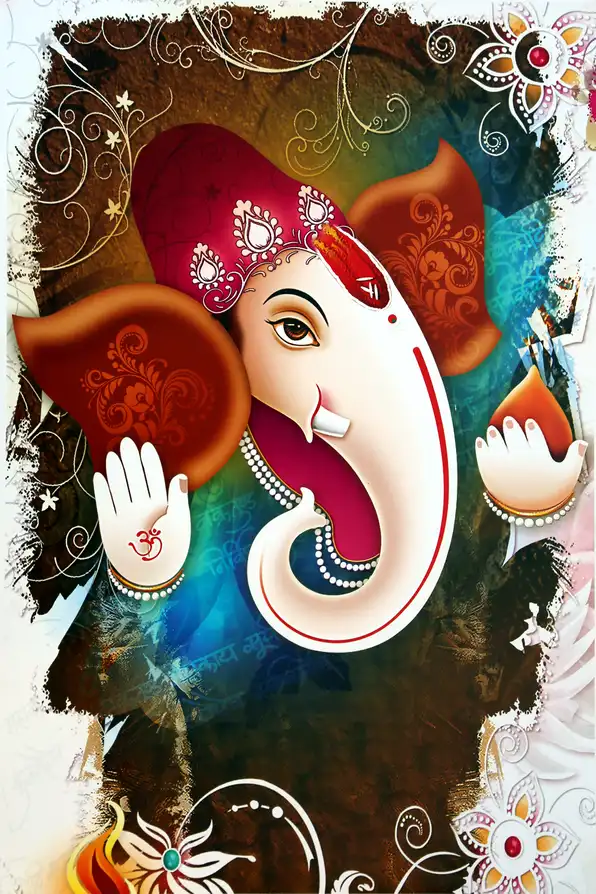 GN147 Ganesh Ji Plain, Glitter, Stone, Crystal High Gloss Decorative Tile by Global Art