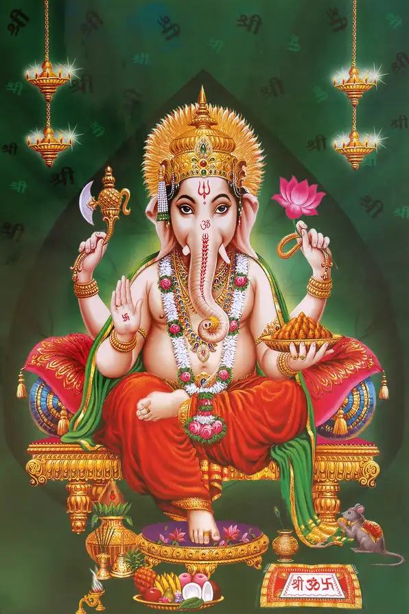 GN148 Ganesh Ji Plain, Glitter, Stone, Crystal High Gloss Decorative Tile by Global Art