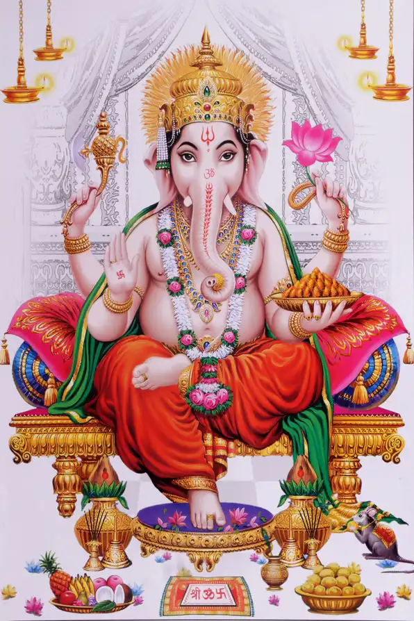 GN150 Ganesh Ji Plain, Glitter, Stone, Crystal High Gloss Decorative Tile by Global Art