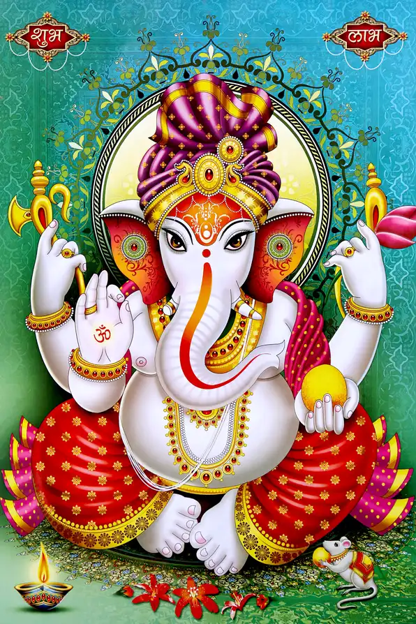 GN149 Ganesh Ji Plain, Glitter, Stone, Crystal High Gloss Decorative Tile by Global Art