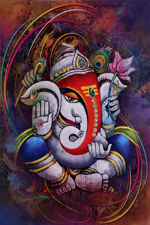 GN151 Ganesh Ji Plain, Glitter, Stone, Crystal High Gloss Decorative Tile by Global Art