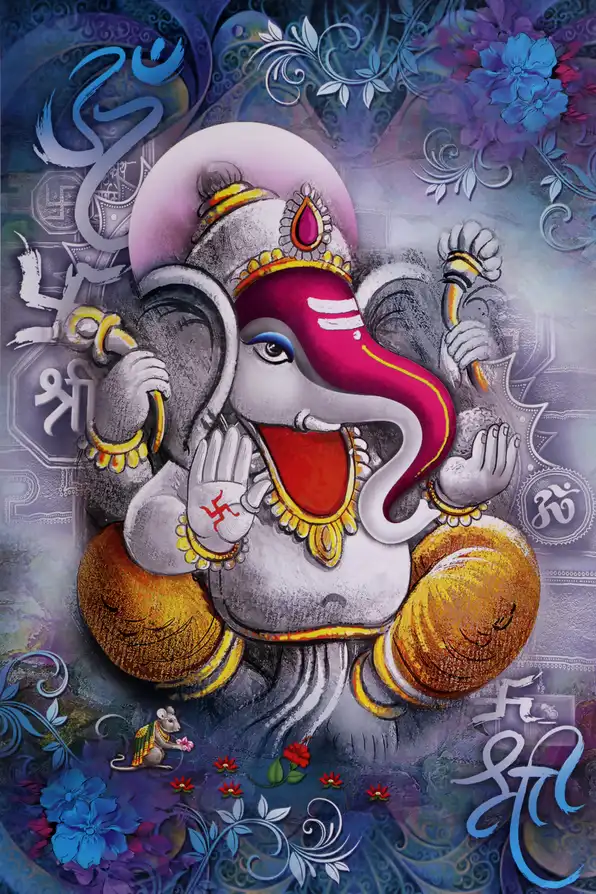 GN152 Ganesh Ji Plain, Glitter, Stone, Crystal High Gloss Decorative Tile by Global Art