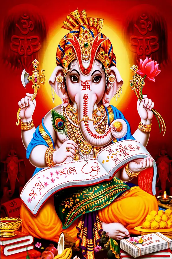 GN155 Ganesh Ji Plain, Glitter, Stone, Crystal High Gloss Decorative Tile by Global Art