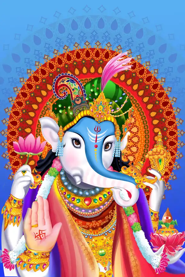 GN156 Ganesh Ji Plain, Glitter, Stone, Crystal High Gloss Decorative Tile by Global Art