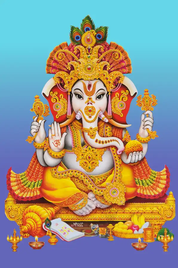 GN157 Ganesh Ji Plain, Glitter, Stone, Crystal High Gloss Decorative Tile by Global Art