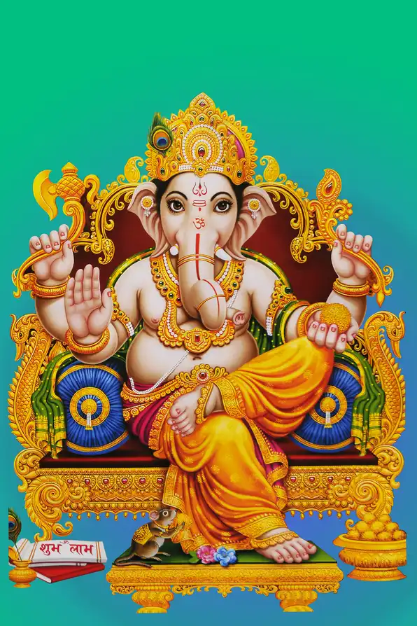GN158 Ganesh Ji Plain, Glitter, Stone, Crystal High Gloss Decorative Tile by Global Art