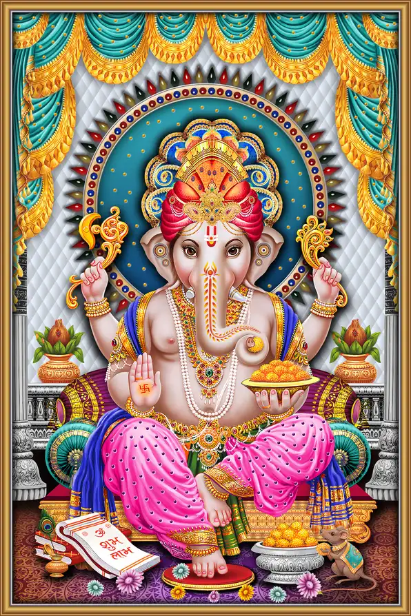 GN160 Ganesh Ji Plain, Glitter, Stone, Crystal High Gloss Decorative Tile by Global Art