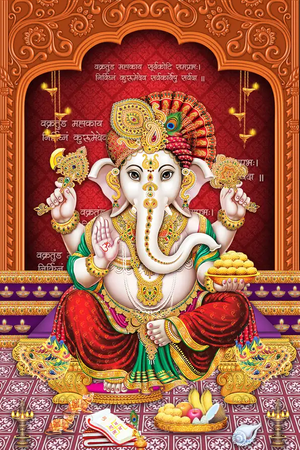 GN161 Ganesh Ji Plain, Glitter, Stone, Crystal High Gloss Decorative Tile by Global Art