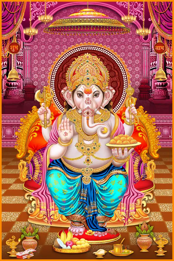 GN162 Ganesh Ji Plain, Glitter, Stone, Crystal High Gloss Decorative Tile by Global Art